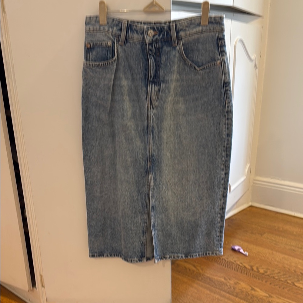 Zara Blue Denim Midi Skirt
